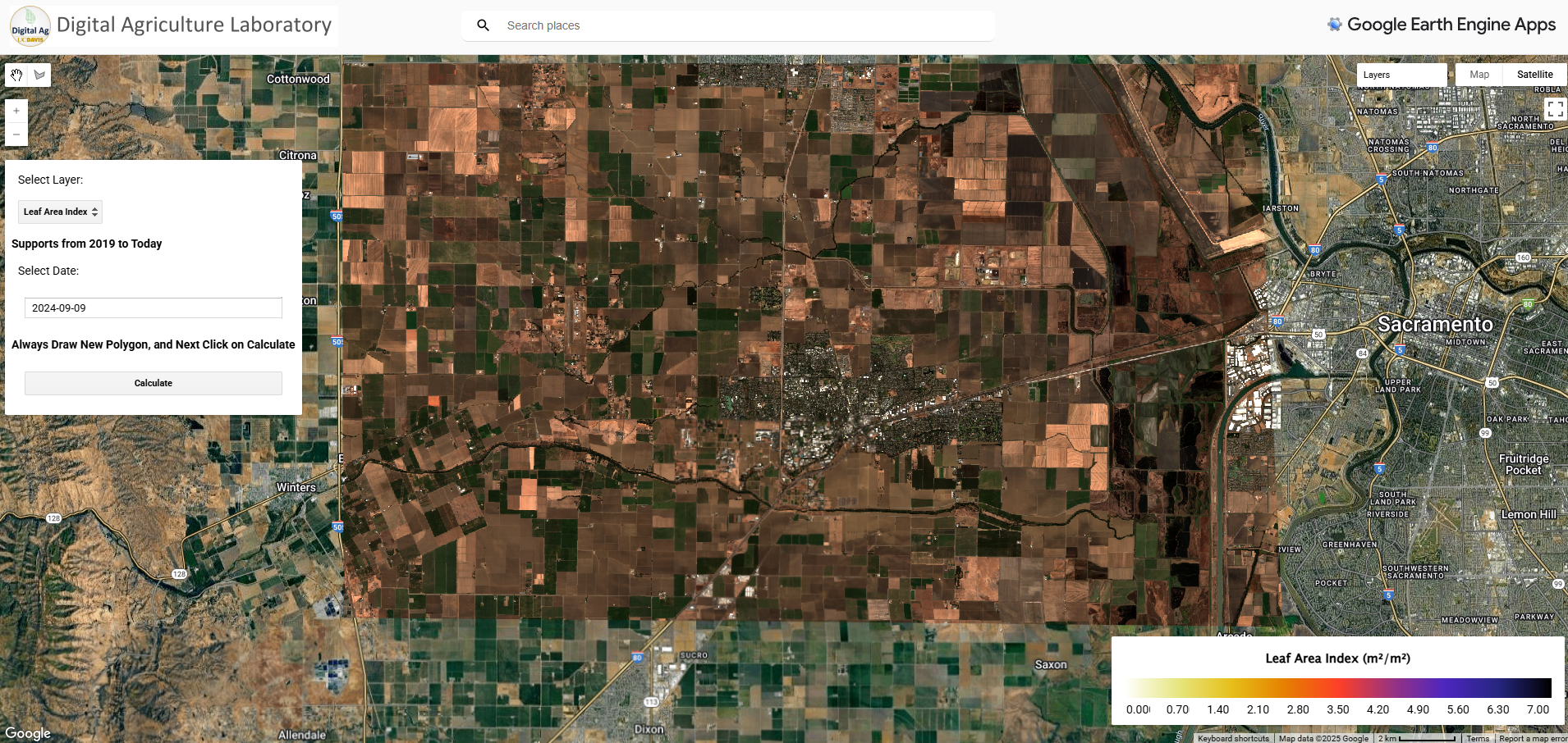 Mohammadreza Narimani Sentinel-2 true color satellite imagery Davis California agricultural fields Google Earth Engine Digital Agriculture Laboratory UC Davis